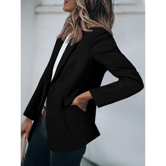 Women’s Black Cicy Bell Casual Blazer Open Front Long Sleeve Office Suit - Picture 3 of 5